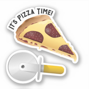 Pepperoni Pizza en Pizza Cutter Sticker