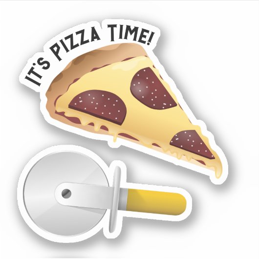 Pepperoni Pizza en Pizza Cutter Sticker (Voorkant)