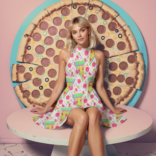 Pepperoni pizza in 90s kleuren stof