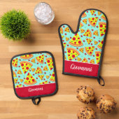 Pepperoni Pizza Patterned Chef Ovenwant & Pannenlap Set (Top down)