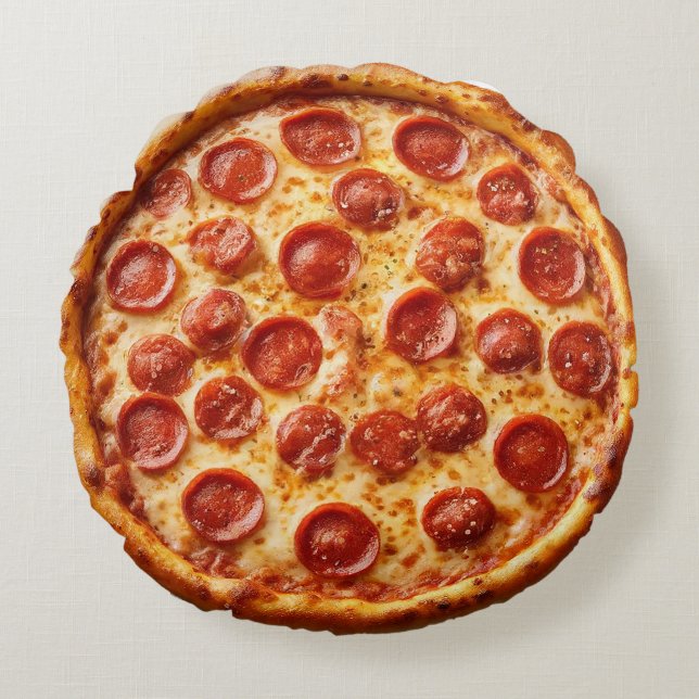 Pepperoni Pizza Rond Kussen - Leuk en Realistisch (Voorkant)
