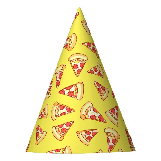 Pepperoni Pizza Slice Drawing Pattern Party Petten Feesthoedjes (Voorkant)