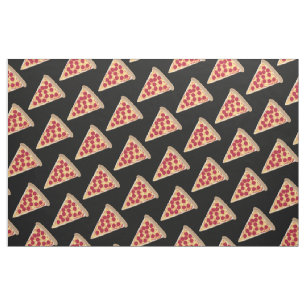 Pepperoni Pizza Slice Pattern op Black Stof