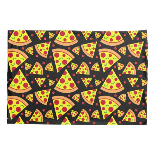 Pepperoni Pizza Slices Jongens Zwart en Geel Kussensloop (Achterkant)