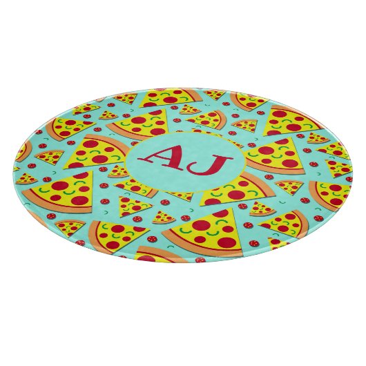 Pepperoni Pizza Slices Pattern Monogrammed Snijplank (Hoek)