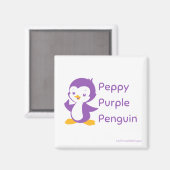 Peppy Purple Penguin Magnet Carré 2 pouces (Recto/Verso)