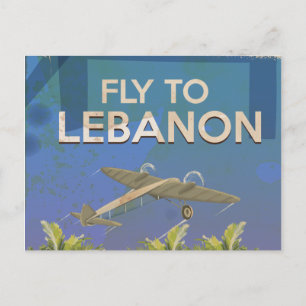 Per Vliegtuig Naar Libanon Vintage Reisposter Briefkaart