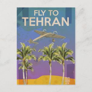 Per Vliegtuig Naar Teheran Vintage Reisposter Briefkaart