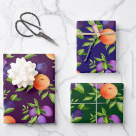 Peraches Plums Paars Cute Fruit Botanische Patroon Inpakpapier Vel