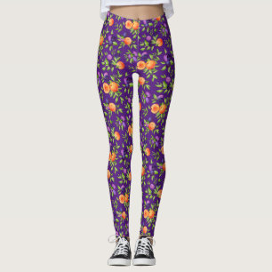 Peraches Plums Paars Cute Fruit Botanische Patroon Leggings