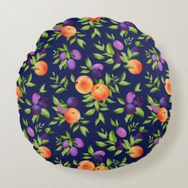 Peraches Plums Paars Cute Fruit Botanische Patroon Rond Kussen