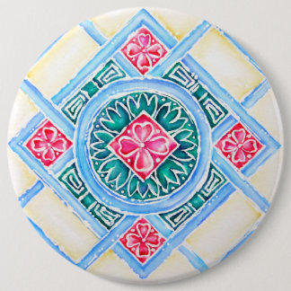 Peranakan Geometrische Tegel Blauwgroen Ronde Button 6,0 Cm