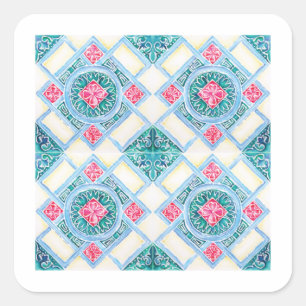 Peranakan Geometrische Tegel Blauwgroen Sticker
