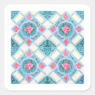 Peranakan Geometrische Tegel Blauwgroen Sticker