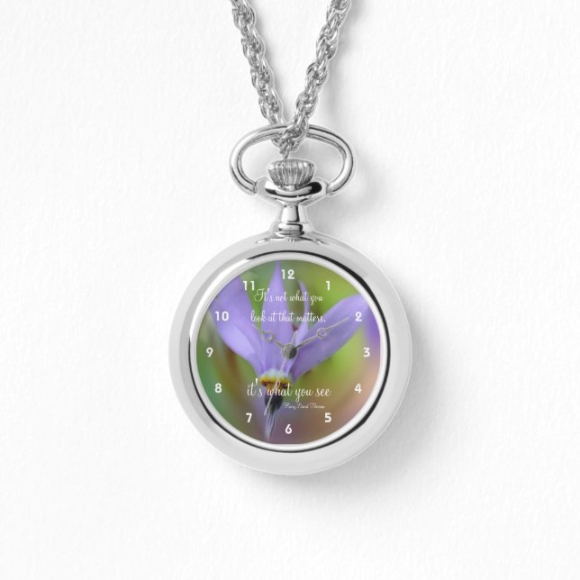 Perception Quote Paars Flower Inspirerend Horloge (Voorkant)