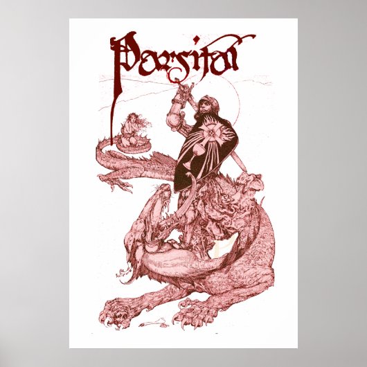 PERCEVAL FIGHTING DRAGON,VRAGENHOLY GRAIL Fantasy Poster (Voorkant)