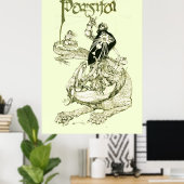 PERCEVAL FIGHTING DRAGON,VRAGENHOLY GRAIL Fantasy Poster (Thuiskantoor)