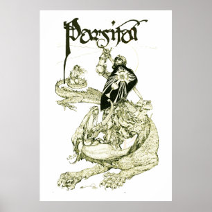 PERCEVAL FIGHTING DRAGON,VRAGENHOLY GRAIL Fantasy Poster