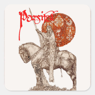 PERCEVAL LEGEND/VRAGE VAN DE HOLY GRAIL Red White Vierkante Sticker