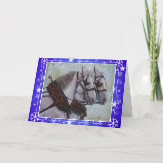 Percheron Ébauche Cheval Carte de Noël bleu