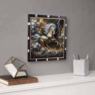 Percheron Horse Design: Aangepast Goud, Metalen Ti Vierkante Klok