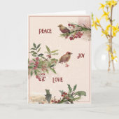 Perching Birds on Berry Branches met kerstkaart Kaart (Gele Bloem)