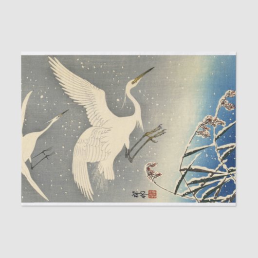 Perching Herons in Sneeuw van Ohara Koson Tissuepapier (Voorkant)