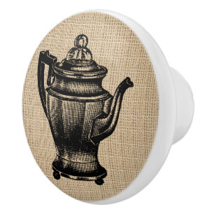 Percolateur vintage sur burlap - bouton de l'armoi