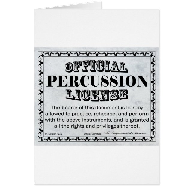 Percussion License (Voorkant)