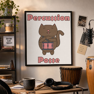 Percussion Posse - Schattige Drummer Kat Poster