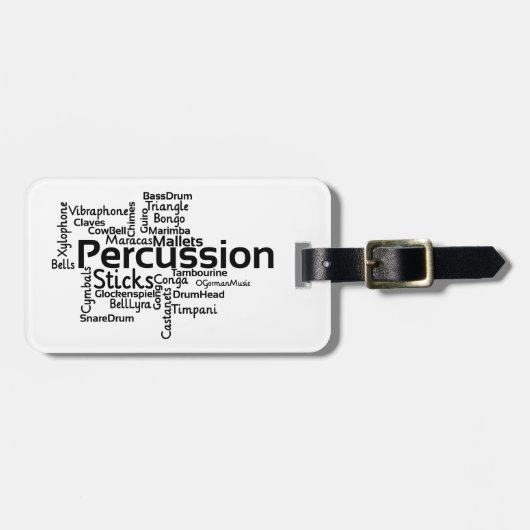 Percussion Word Cloud Black Text Bagagelabel (Voorkant horizontaal)