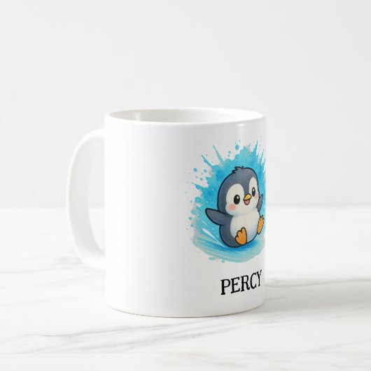 Percy Penguin Mug – Custom Cute Animal Name Gift Koffiemok (Voorkant links)