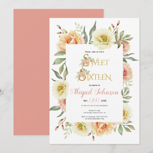 Perdertien jaar waterverf bloemen kaart (Voorkant / Achterkant)