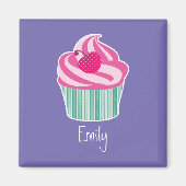 Perdonalized Pink Cupcake WIth Polka Dot Cherry Magneet (Voorkant)