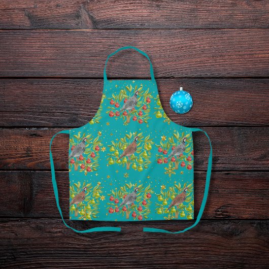 Perdrix, poiriers et flocons de neige tablier bleu