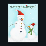 Père et fils de Snowman<br><div class="desc">Un mignon bonhomme de neige adulte avec son doux fils. Texte sur la carte : Joyeuses vacances avec un coeur au-dessus de l'i.</div>