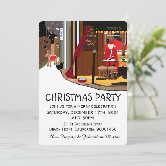 Père Noël À Paris Fête De Noël Invitation (Debout devant)