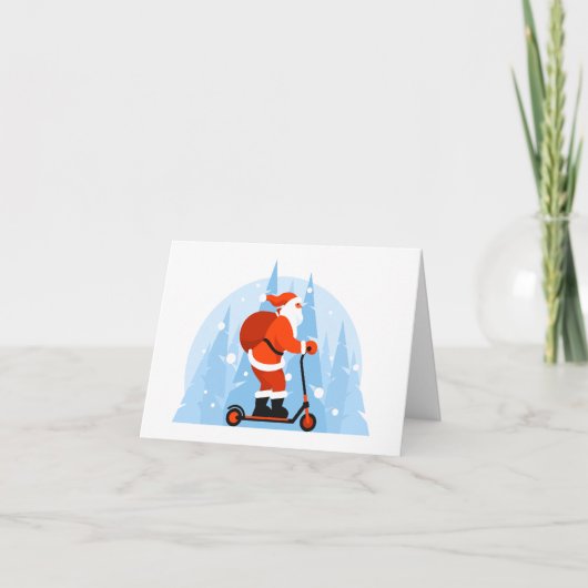 Père Noël à scooter carte de Noël (Devant)