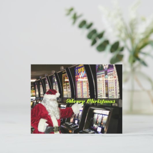 Père Noël à Vegas jouer machines à sous Carte post (Debout devant)