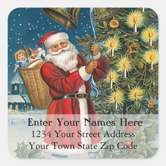 Père Noël Anneaux en Noël Étiquette de adresse Vin (Devant)