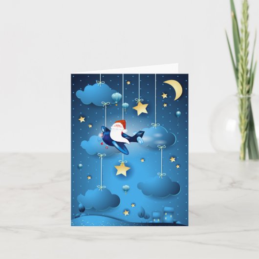 Père Noël arrive Carte de voeux pliée (Devant)
