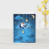 Père Noël arrive Carte de voeux pliée (Fleur jaune)