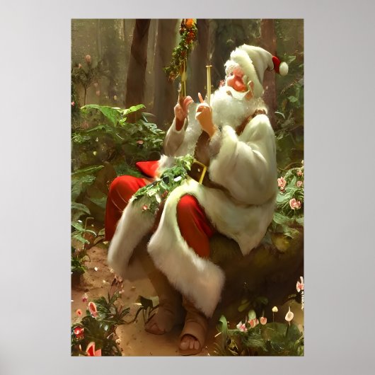 Père Noël assis dans la forêt | AI Art Poster (Devant)