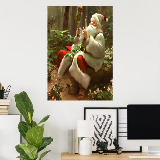 Père Noël assis dans la forêt | AI Art Poster (Bureau à domicile)