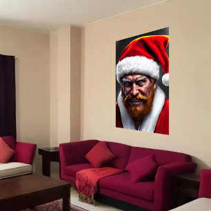 Père Noël avec barbe brune AI Art Poster