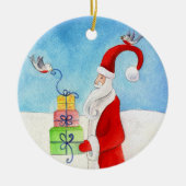 Père Noël avec cadeaux & ornement d'oiseaux (Devant)