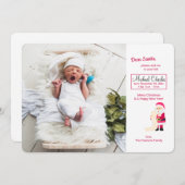 Père Noël avec le faire-part de naissance de photo (Devant / Derrière)