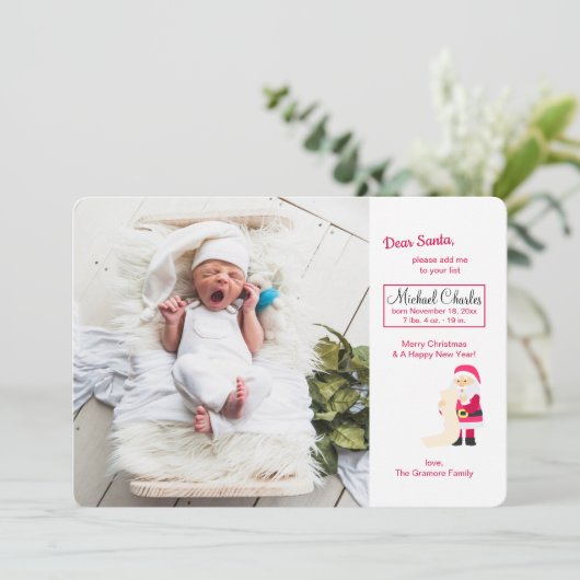 Père Noël avec le faire-part de naissance de photo (Debout devant)
