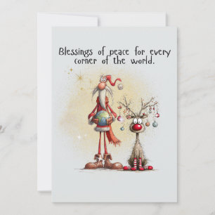 Père Noël avec renne Carte de vacances plate