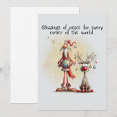 Père Noël avec renne Carte de vœux plate pour les  (Devant / Derrière)